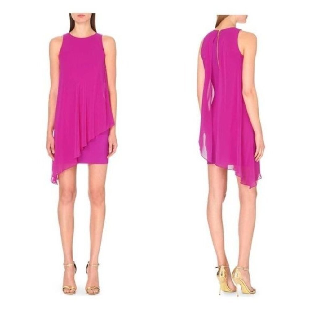 Ted Baker Locie Asymmetric Mini Dress Women's Size 6 Magenta Event Party Draped